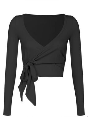 Wiskii TIE-FRONT LONG SLEEVE CROP TOP